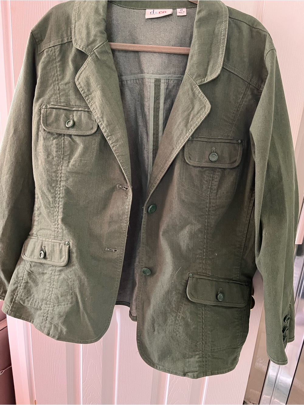 Sz 2x Olive Green Cotton Denim Jacket - Women